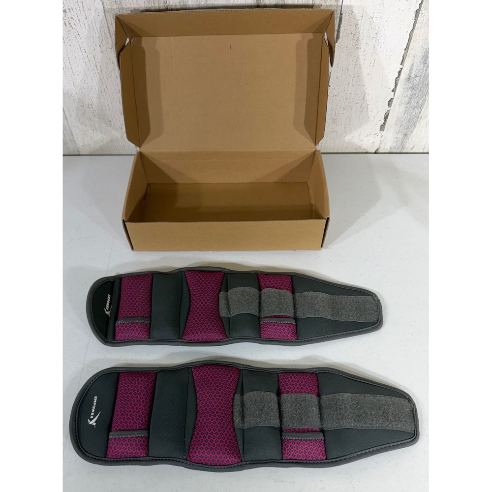 Empower Ankle Weights 5lb Pair Gray Magenta Adjustable Fitness Walking Workout